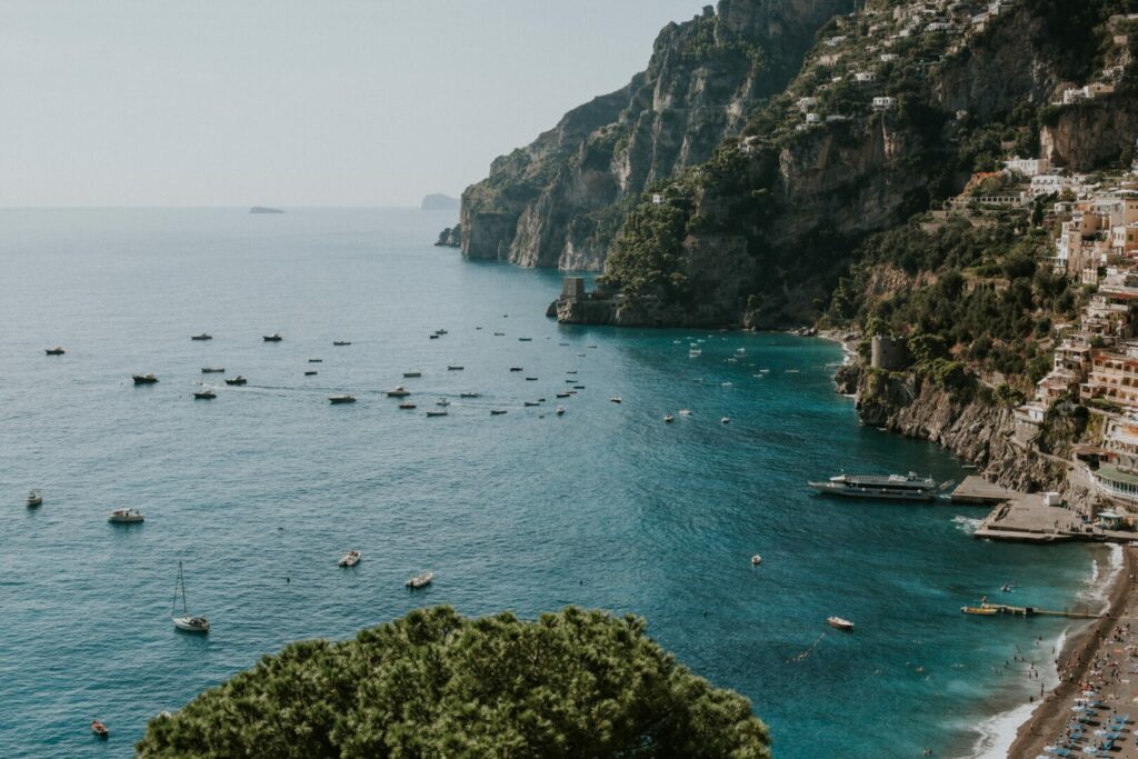 A high angle shot of the beautiful view of Amalfi Coast in Italy