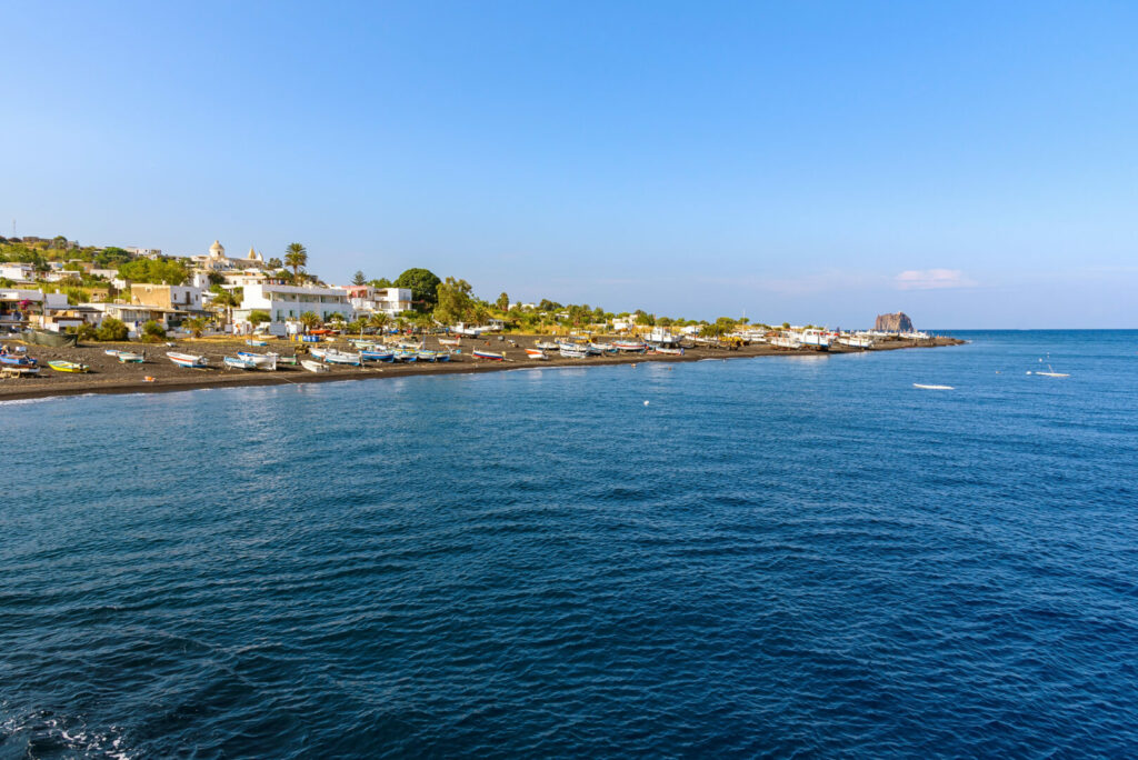 View of coast of Stromboli Island, Aeolian Islands, Italy